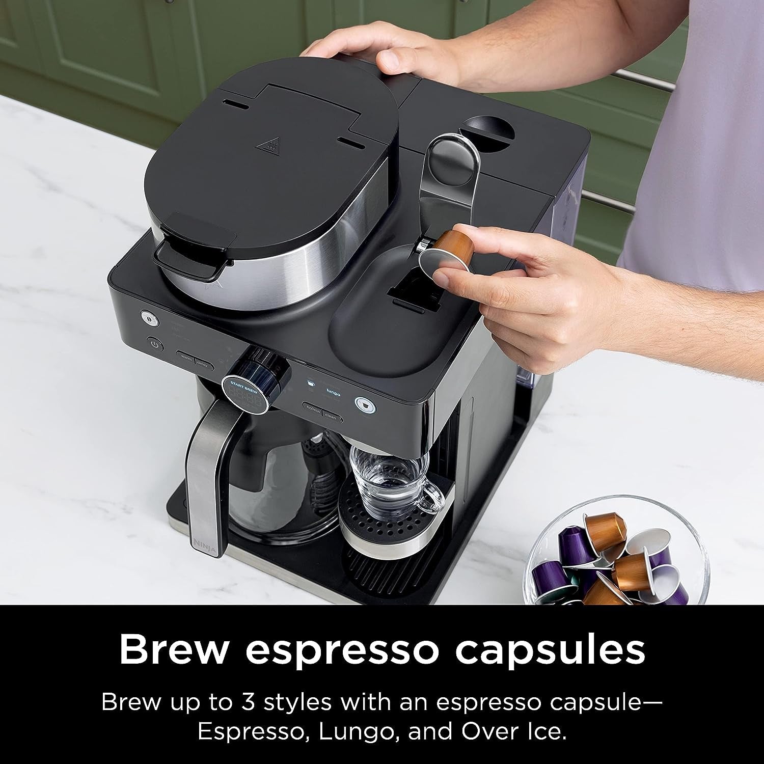 Espresso & Coffee Maker & Barista System, 3 Espresso Brew Styles, Single-Serve Coffee & Nespresso Capsule Compatible, Built-In Frother, Espresso, Cappuccino & Latte Maker, Black, CFN601