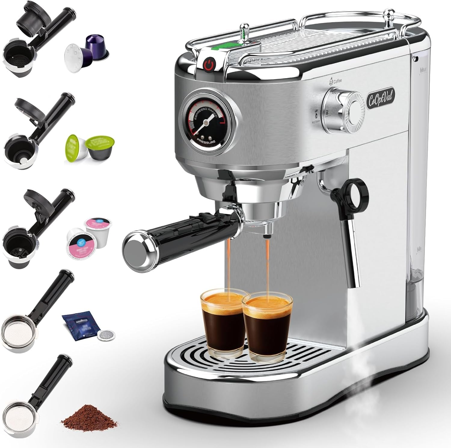 20-Bar Espresso Machine & Coffee Machine – Compatible with Nespresso, Keurig K Cup – Hot & Cold Brew, Milk Frother, Water Adjustment, Stainless Steel – Latte Machine & Cappuccino Machine